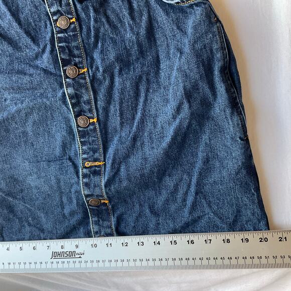 FOREVER 21 Women Denim Overall Front Buttons Bib Above Knee Skirt size M, Blue - Picture 5 of 11